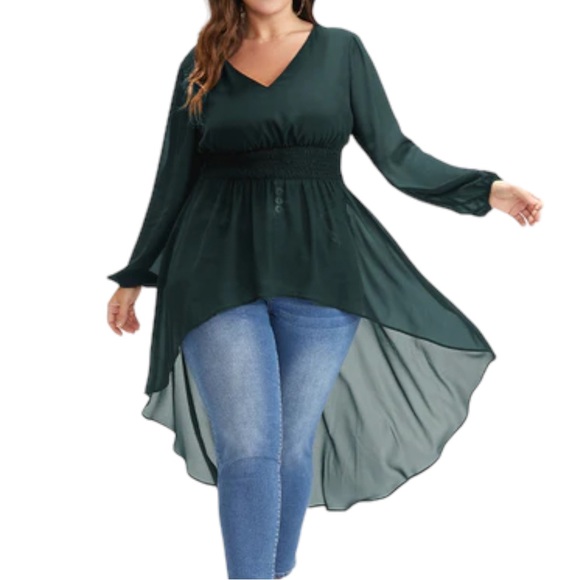 Tops - NWT Solid Sheer Long Sleeve High Low Shirt Size 26